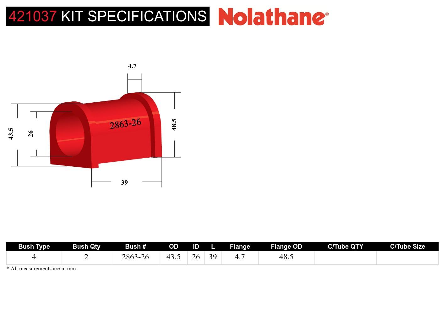 Front Sway Bar Mount - Bushing Kit 26mm to Suit Holden Commodore VE, VF and HSV