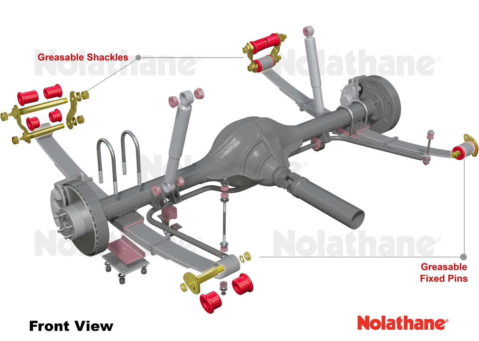 Rear Leaf Spring - Bushing and Greaseable Shackle/Pin Kit to Suit Toyota HiLux 2005-2015 and Foton Tunland 2wd/4wd