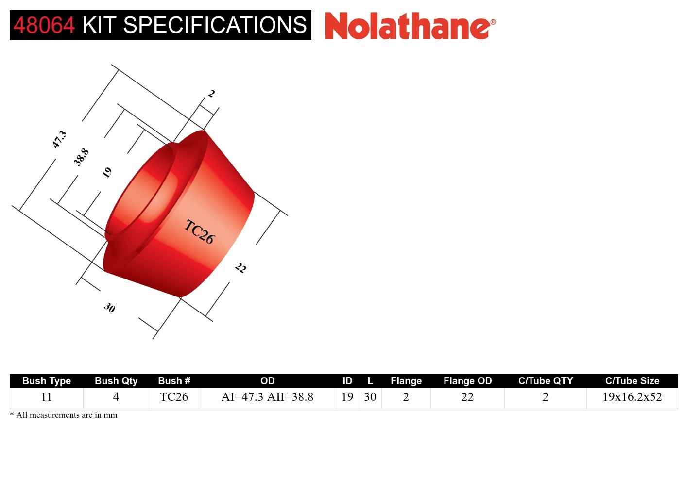 Front Strut Rod - To Chassis Bushing Kit to Suit Toyota Corolla, Celica, Corona and Supra