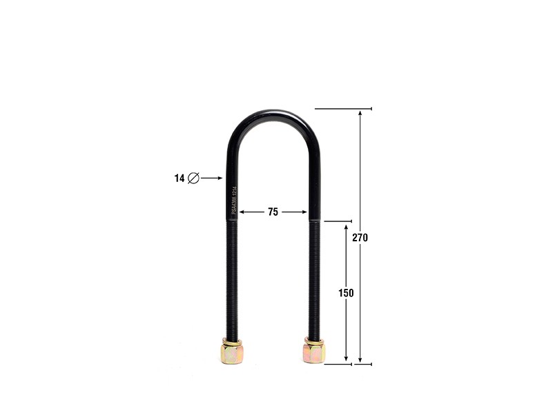 Universal U Bolts - ID=75mm, L=270mm, Thread=M14 - round top