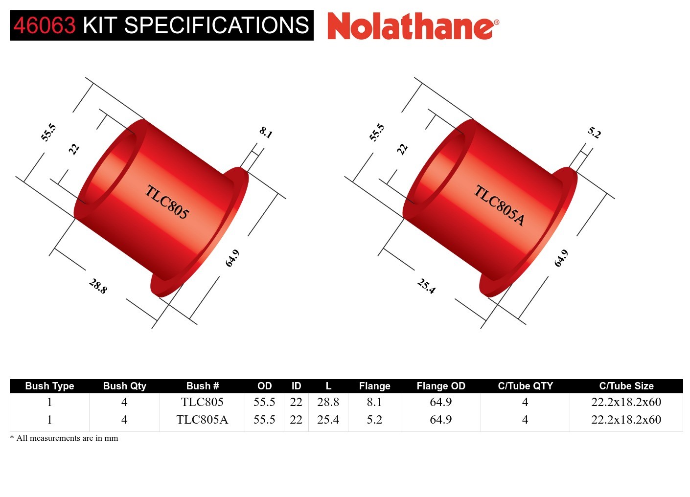 Rear Trailing Arm Lower - Bushing Kit to Suit Toyota Land Cruiser 80 and 105 Series