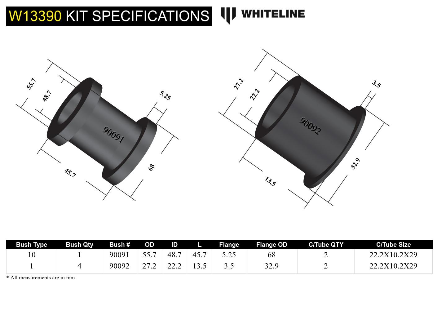 Whiteline Steering - Rack and Pinion Mount Bushing Kit