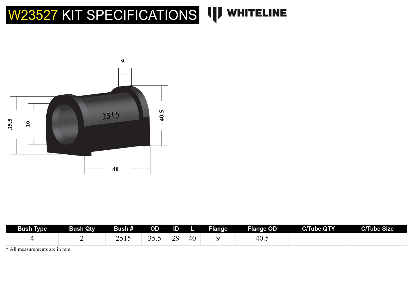 Front Sway Bar Mount - Bushing Kit 29mm to Suit Ford Territory SX-YZ and FPV