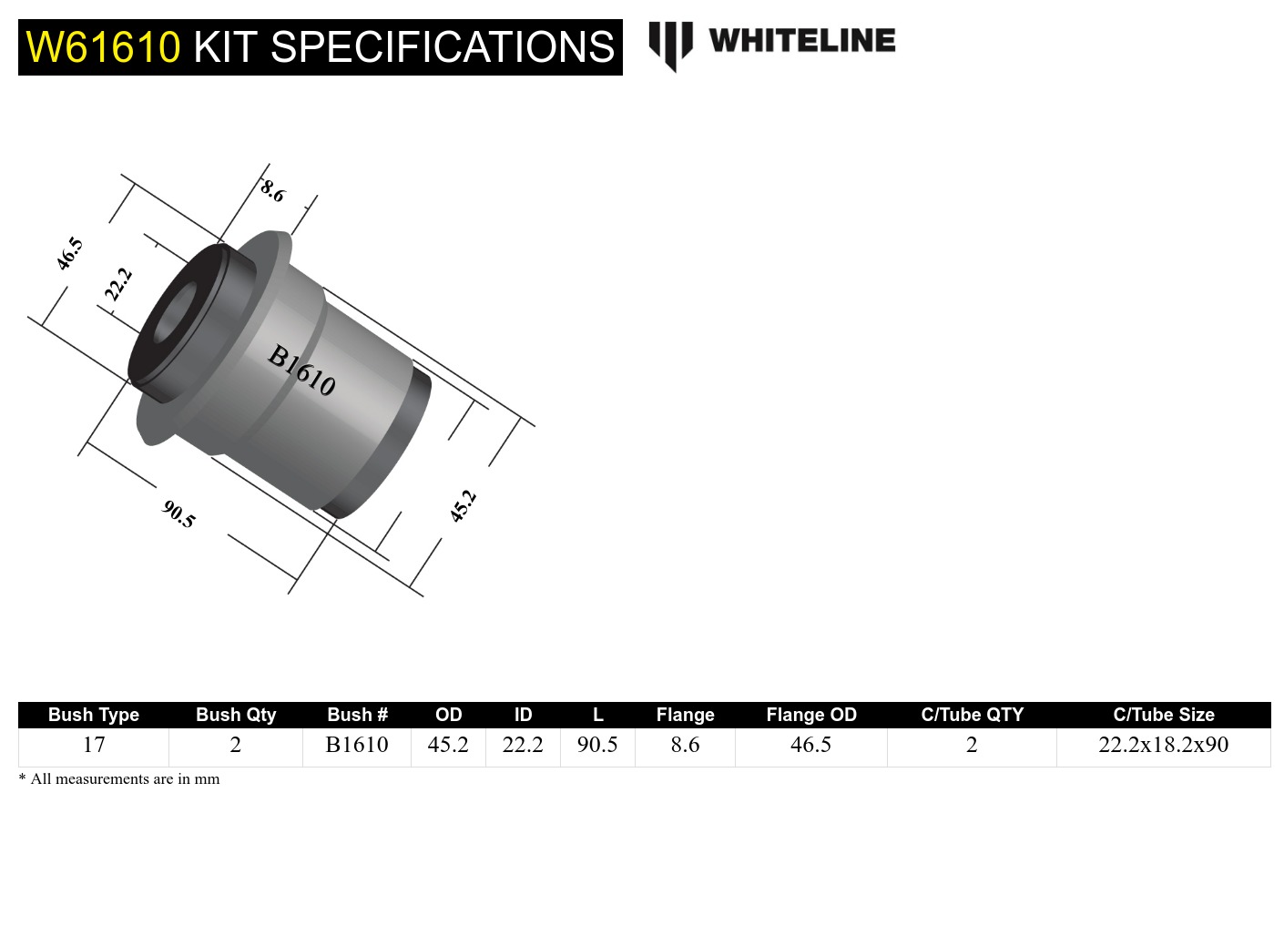 Front Lower Control Arm - Inner Rear Bushing Kit to Suit Mitsubishi Challenger, Pajero and Triton 2wd/4wd