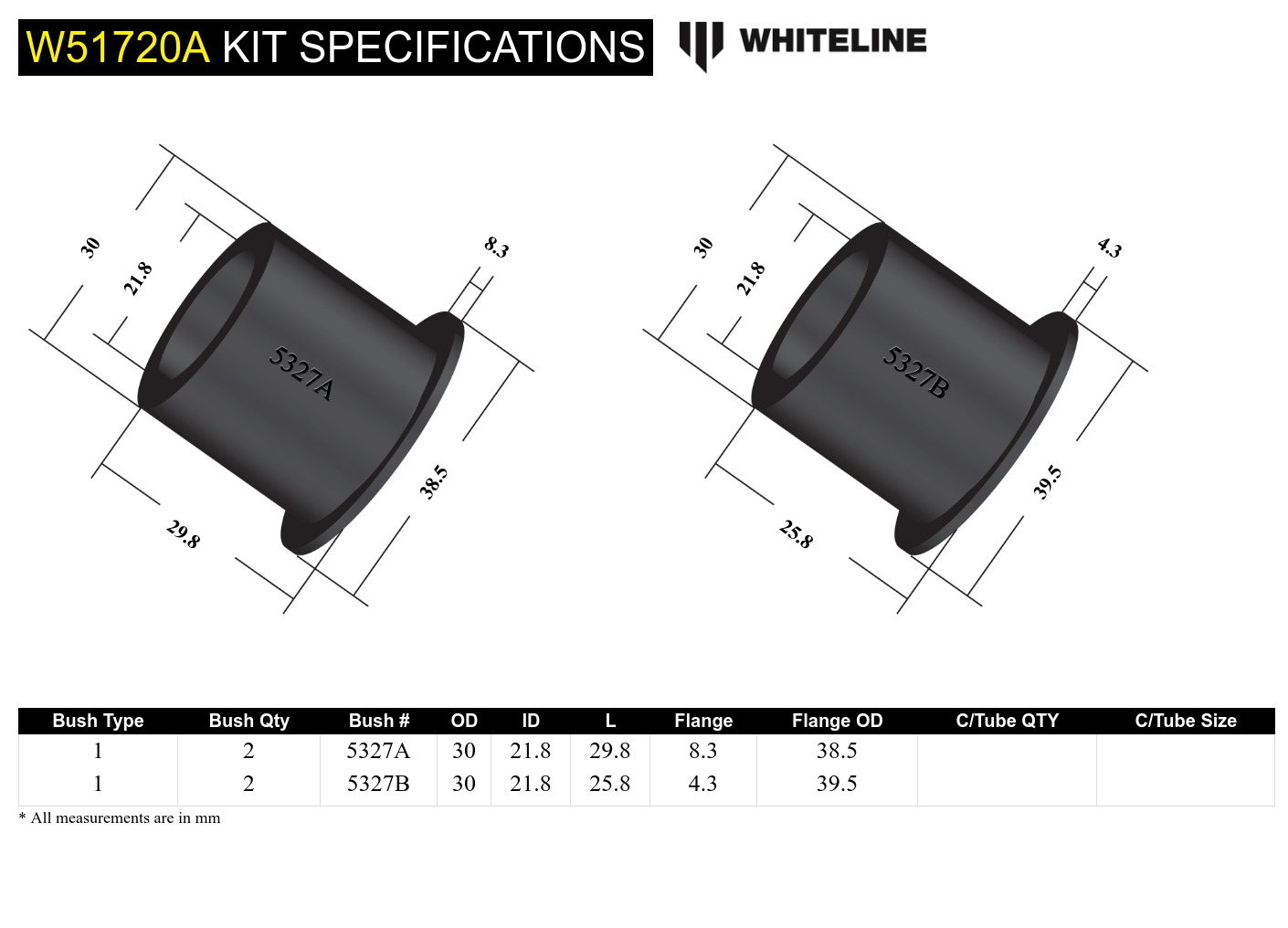 Front Lower Control Arm - Inner Front Bushing Kit to Suit Toyota Camry, Avalon and Holden Apollo