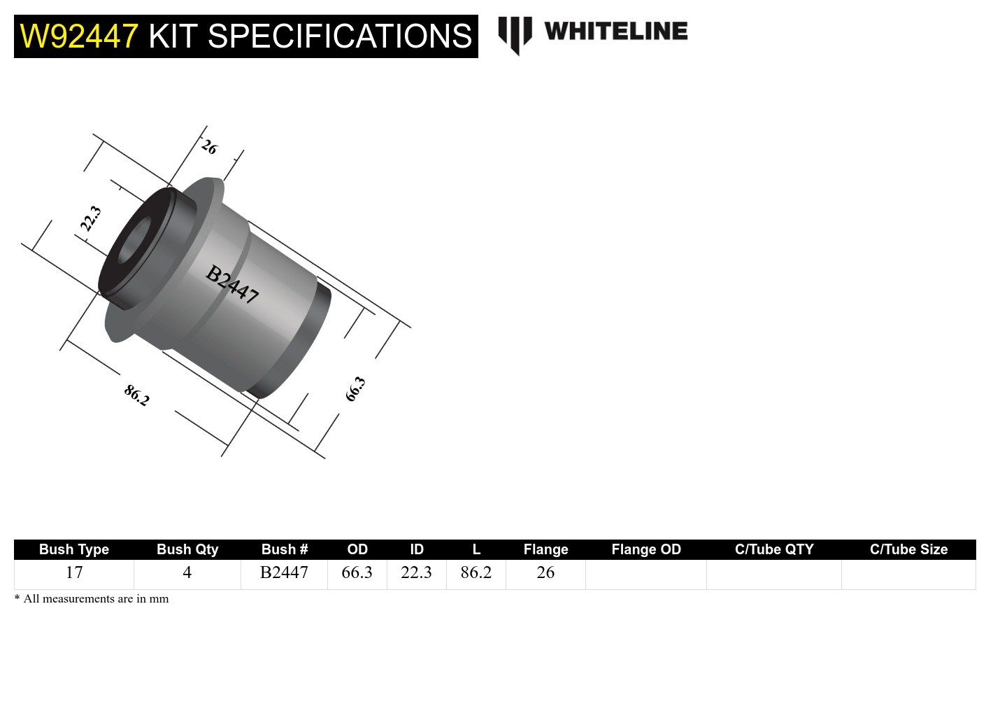 Whiteline W92447 Bushing Kit Black 