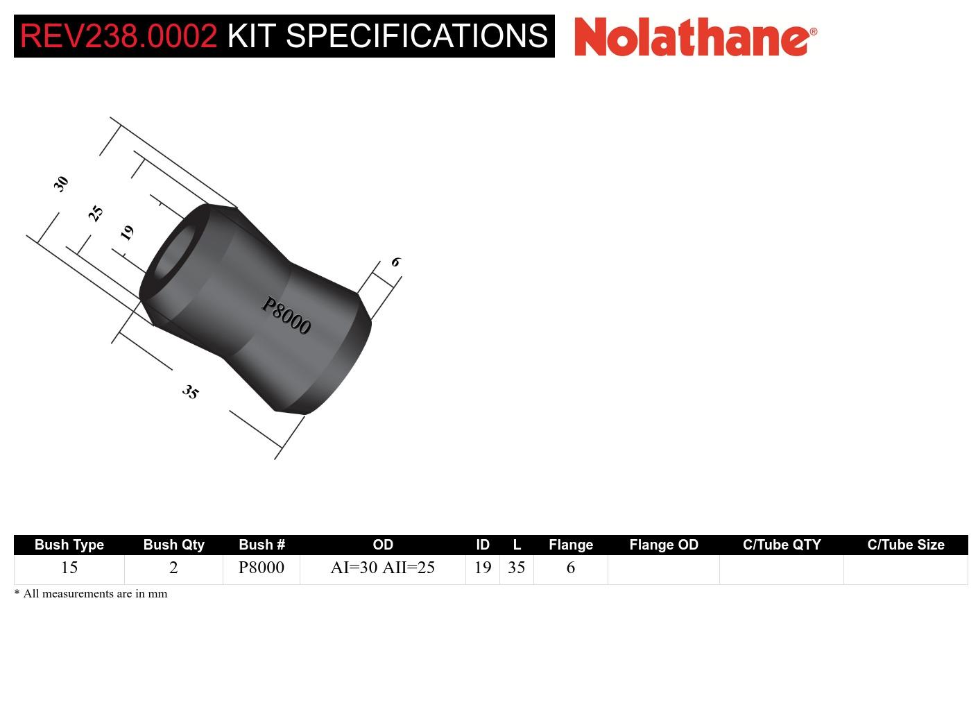 Universal Shock Absorber - Bushing Kit - Type 15 OD=30/25, ID=19 L=35mm