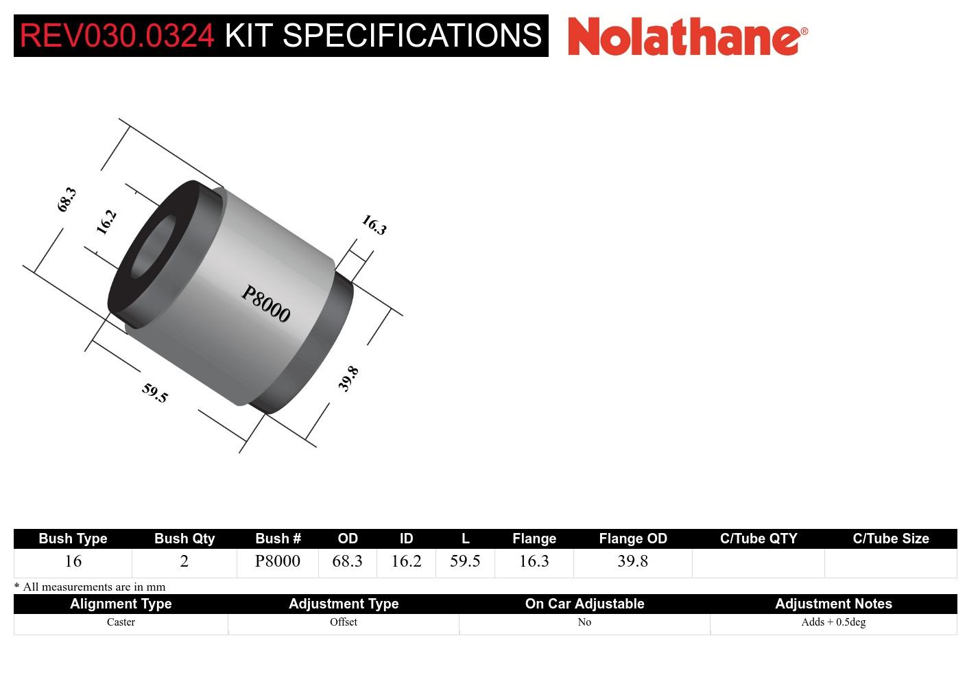 Front Lower Control Arm - Inner Rear Bushing Double Offset Kit to Suit Toyota Corolla, Rav 4 and Tarago