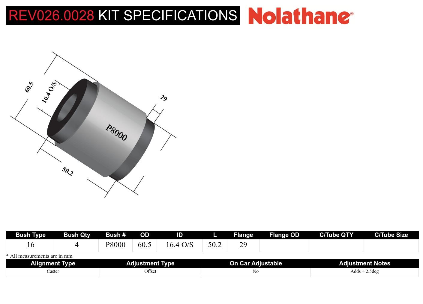 Front Leading Arm - To Differential Bushing Kit Extra Offset to Suit Nissan Patrol GQ, GU and Toyota Land Cruiser 80, 105 Series
