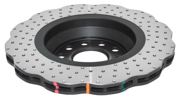 4000 Cross-Drilled, Dimpled Wave Disc KP Brake Disc to suit VW Golf R32, Jetta, Tiguan & Skoda 2003-on R