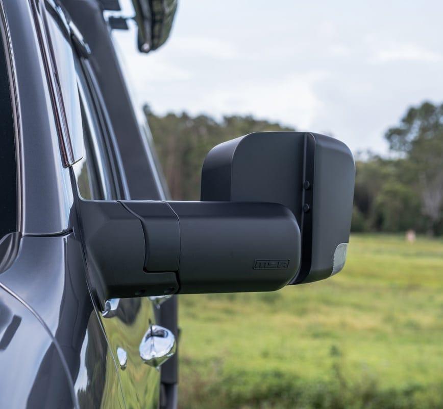 MSA Black Towing Mirror to suit Toyota LandCruiser 200 Series 2007-2021 - non power fold, Electric, Heated, Indicators, Blind Spot Monitoring
