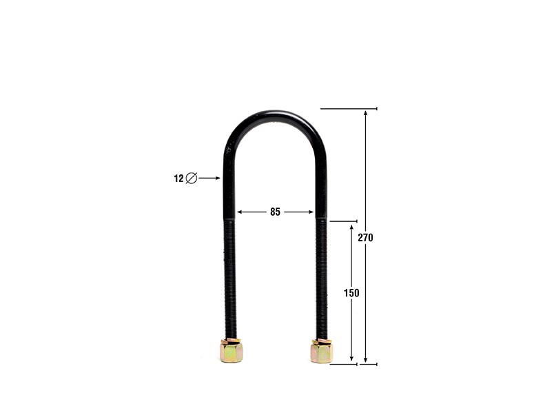Universal U Bolts - ID=85mm, L=270mm, Thread=M12 - round top