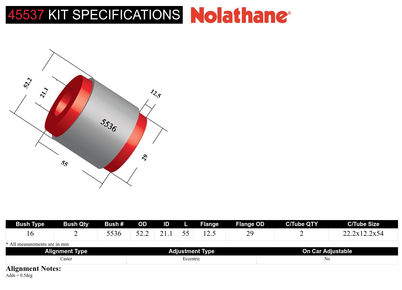 Control Arm Lower - Inner Rear Bushing Kit-Single Offset to Suit Hyundai Accent, Elanta and Getz