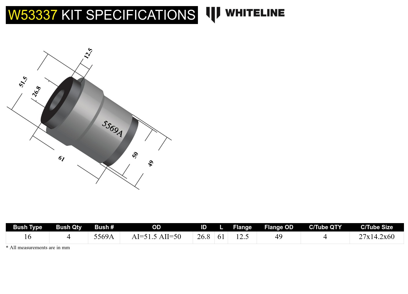 Front Upper Control Arm - Bushing Kit to Suit Chrysler 300C and Dodge Challenger, Charger