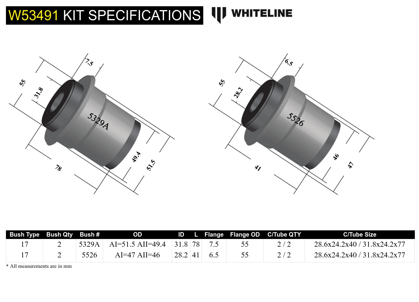 Front Upper Control Arm - Bushing Kit to Suit Mitsubishi L400 WA