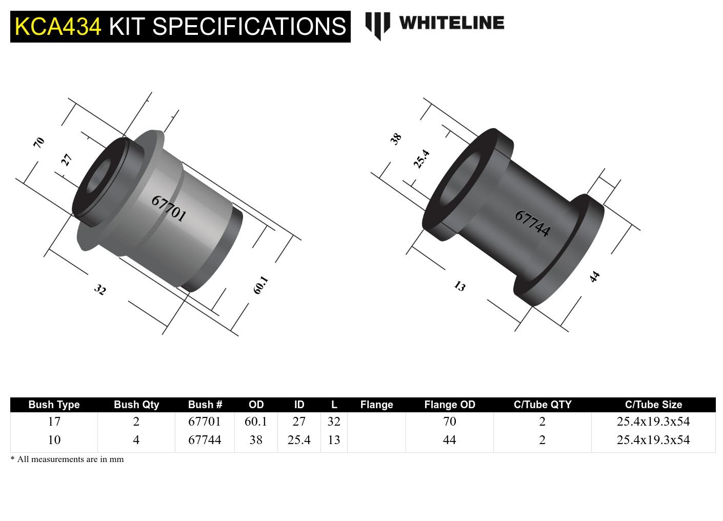 Front Lower Control Arm - Inner Front Bushing Kit Double Offset to Suit Subaru BRZ and Toyota 86