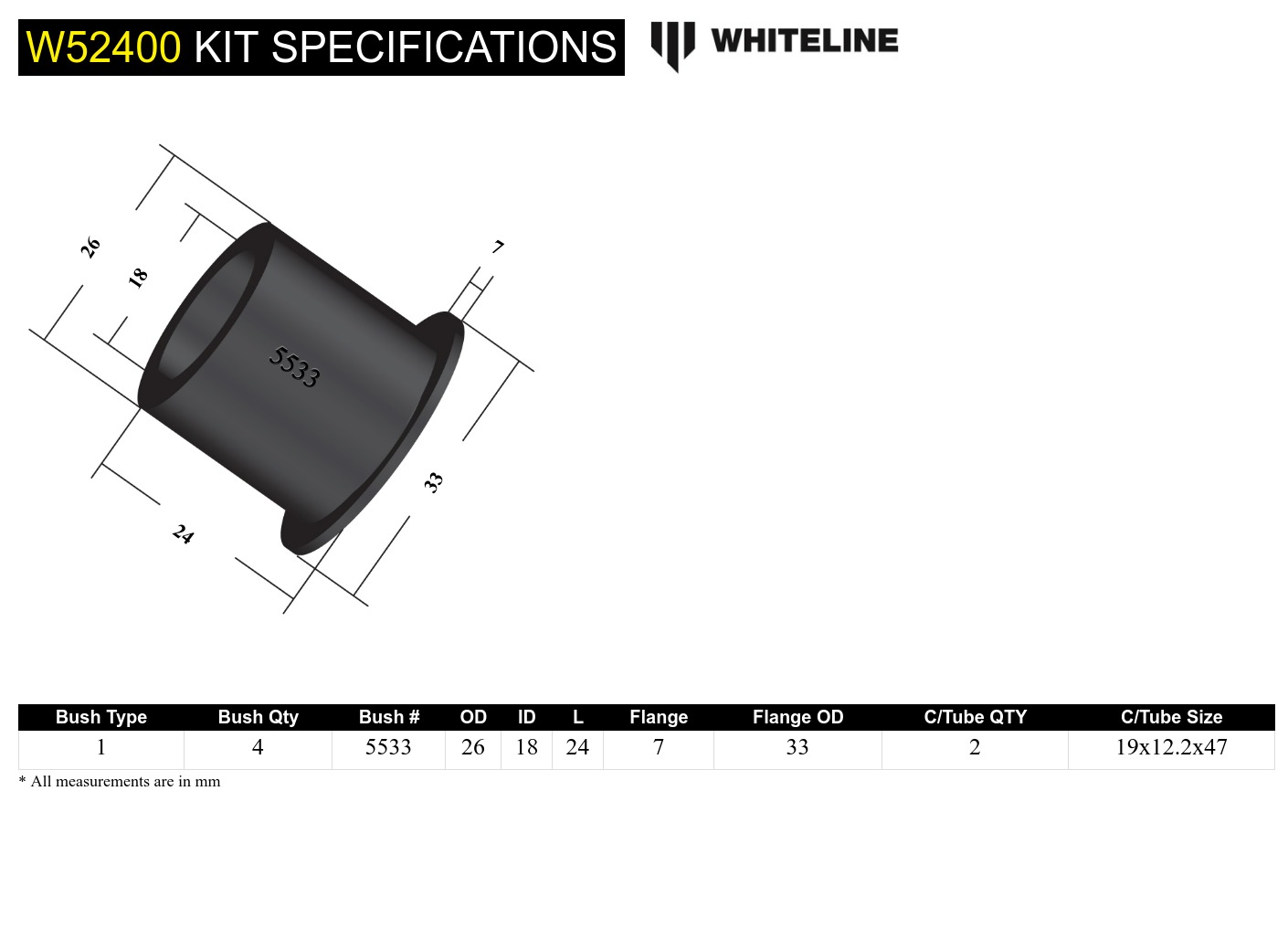 Front Lower Control Arm - Inner Front Bushing Kit to Suit Daewoo Kolas T200 and Holden Barina TK