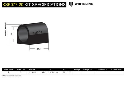 Go to Rear Sway Bar Mount - Bushing Kit 20mm to Suit Whiteline Sway Bars