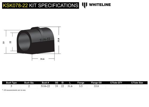 Go to Front Sway Bar Mount - Bushing Kit 22mm to Suit Whiteline Sway Bars