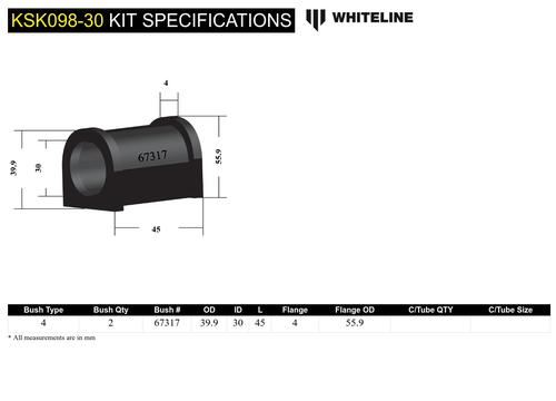 Go to Front Sway Bar Mount - Bushing Kit 30mm to Suit Whiteline Sway Bars