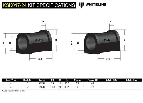 Go to Rear Sway Bar Mount - Bushing Kit 24mm to Suit Whiteline Sway Bars