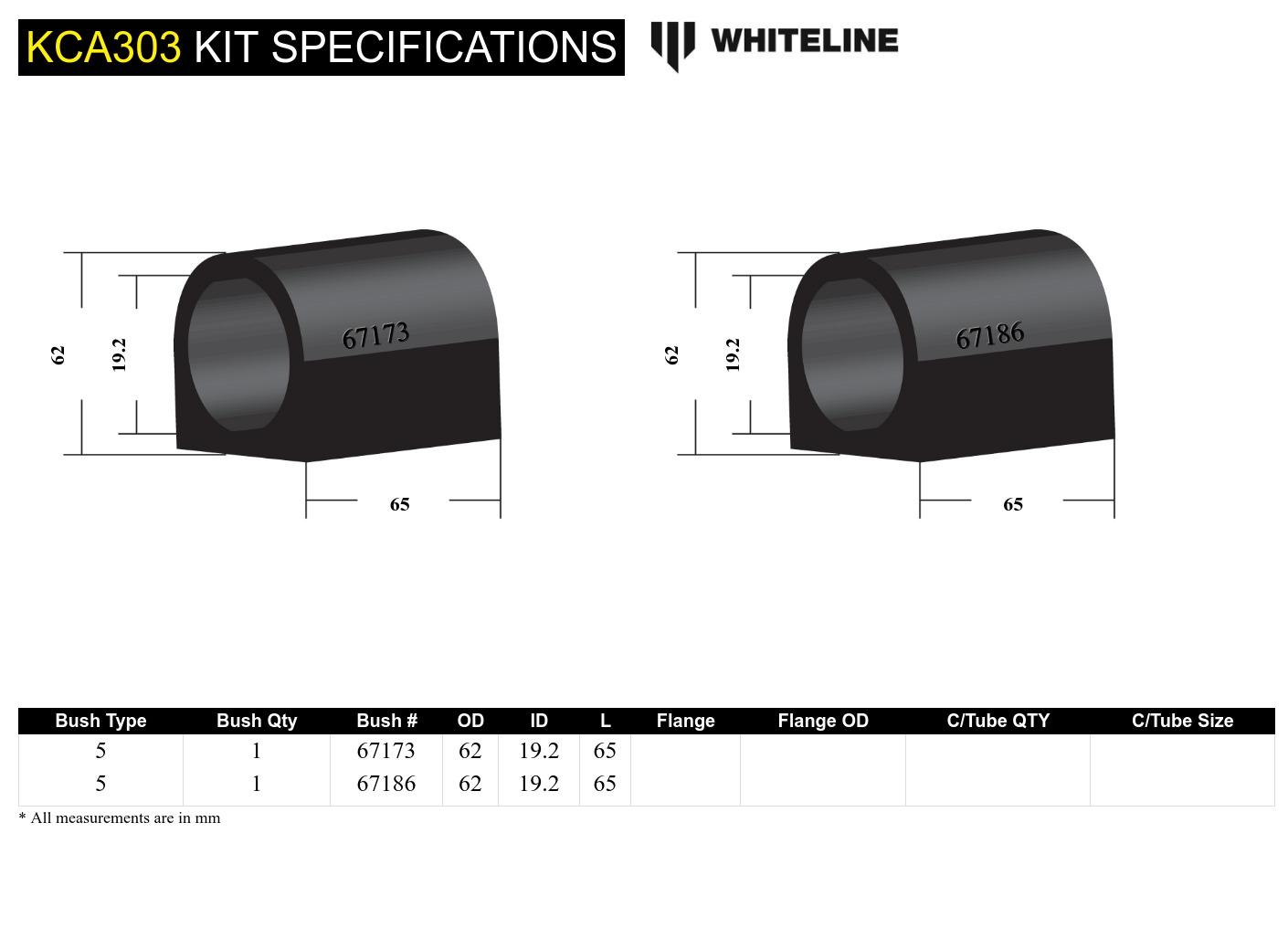 Front Lower Control Arm - Inner Rear Bushing Double Offset Kit to Suit Nissan Bluebird, Maxima and Pulsar