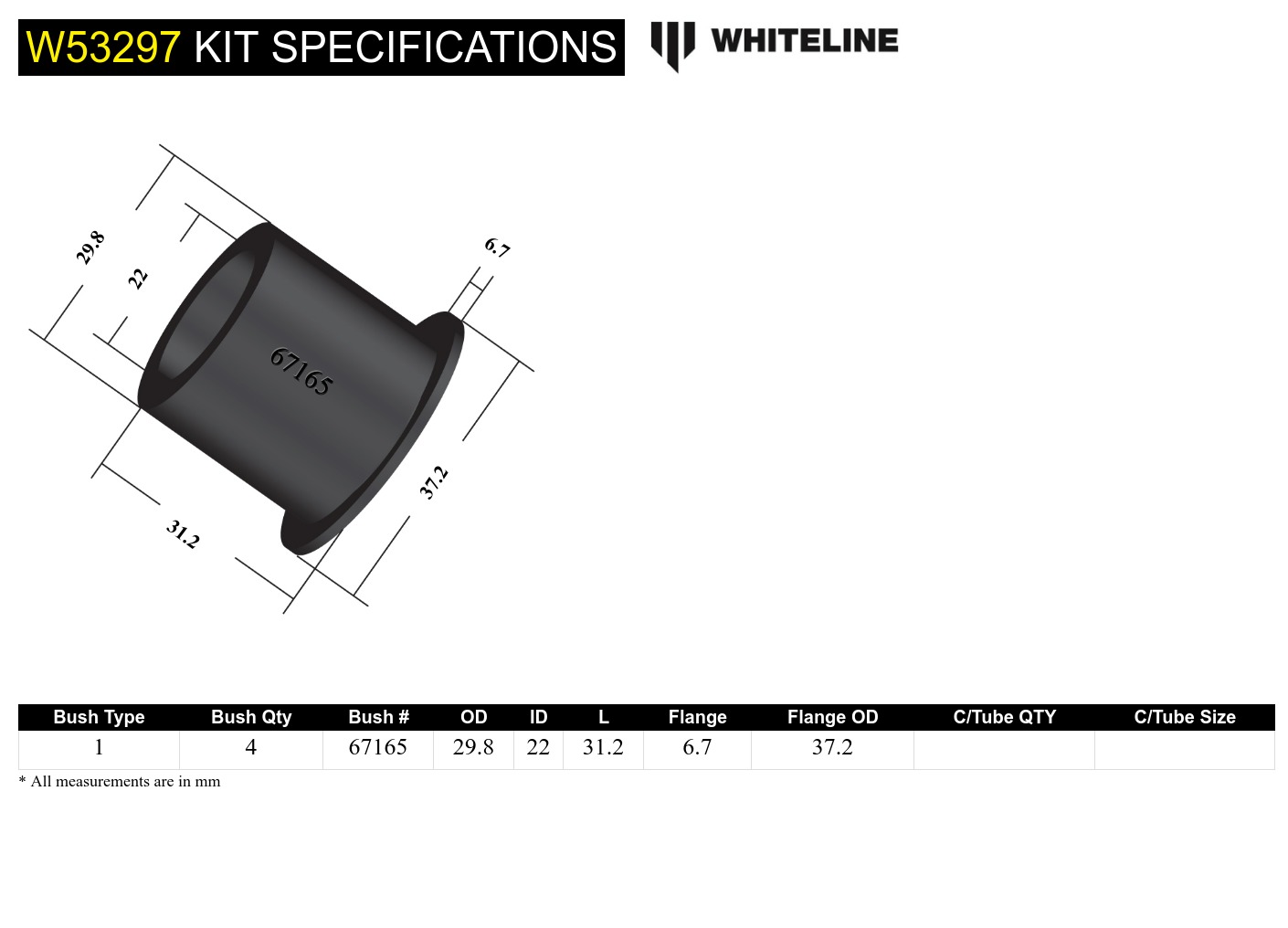 Front Lower Control Arm - Inner Front Bushing Kit to Suit Lexus RX and Toyota Camry, Kluger