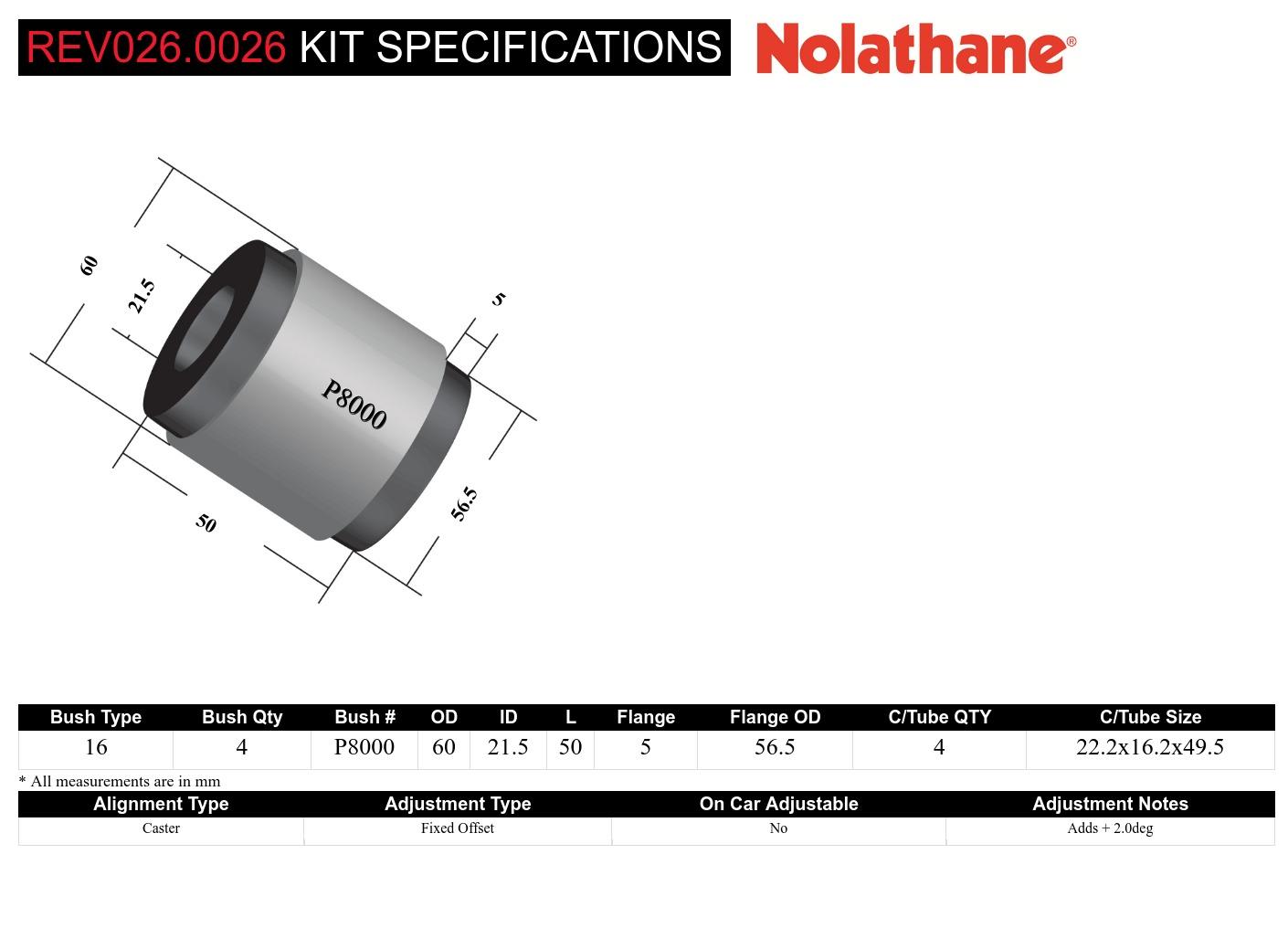 Front Leading Arm - To Differential Bushing Kit Offset to Suit Nissan Patrol GQ, GU and Toyota Land Cruiser 80, 105 Series