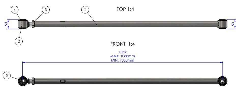 Rear Adjustable Heavy Duty Panhard Rod to suit Toyota Land Cruiser 200 Series 2007-2021 & 300 Series 2021-on