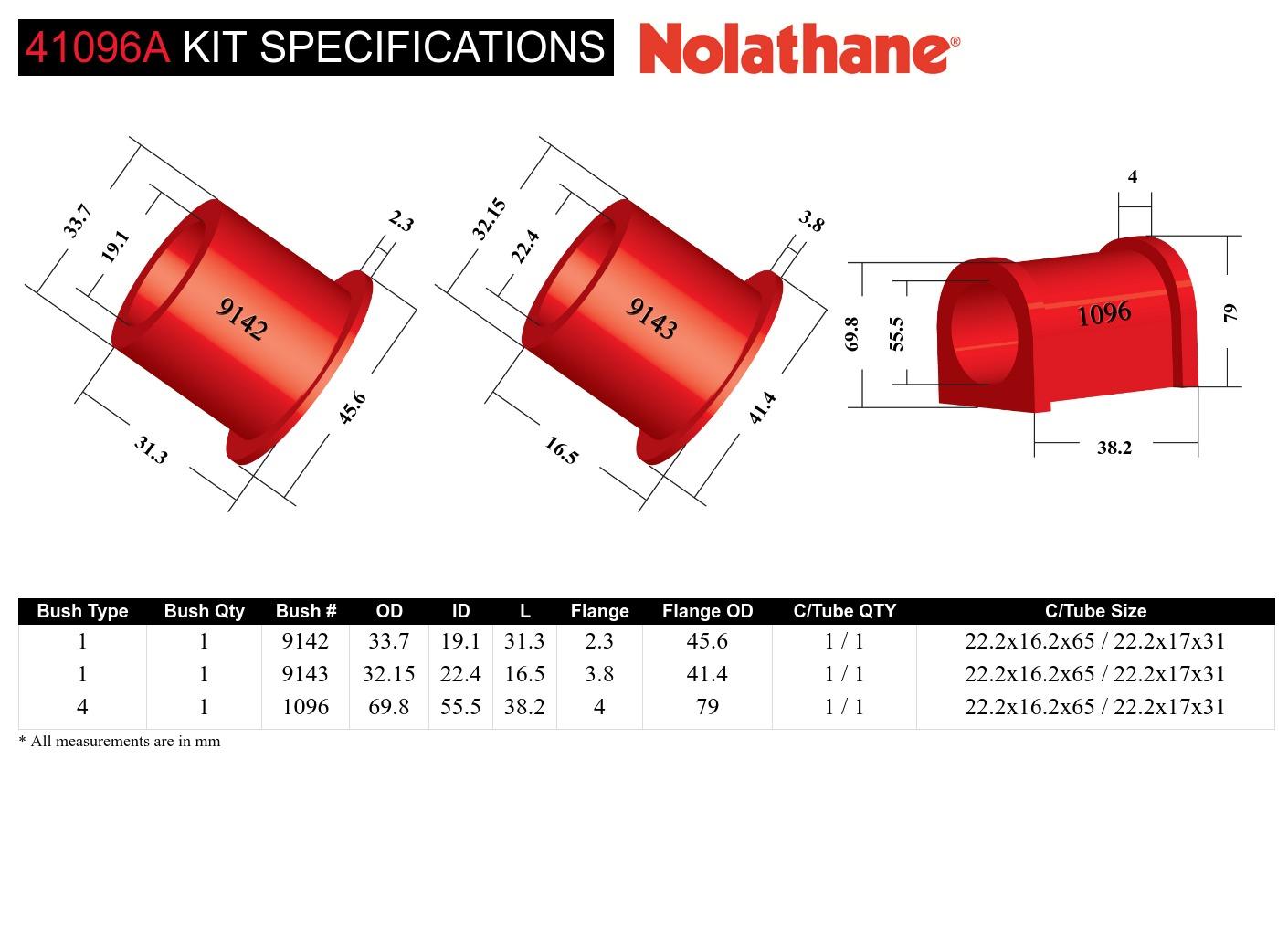 Front Steering Rack and Pinion - Mount Bushing Kit to Suit Toyota Prado and 4Runner