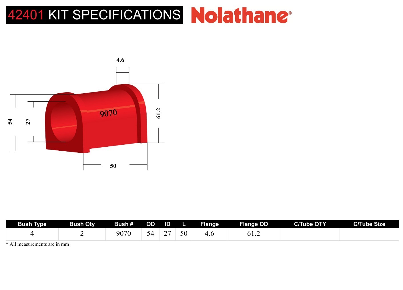 Front Sway Bar Mount - Bushing Kit 27mm to Suit Holden Apollo and Toyota Camry