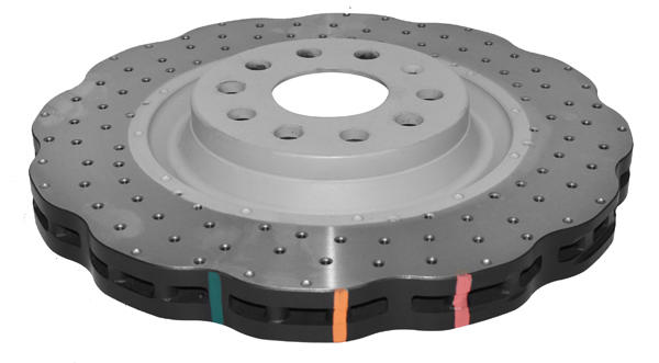 4000 Cross-Drilled, Dimpled Silver Paint Wave Disc KP Brake Disc to suit VW Golf R Mk7 Audi S3 2012-on F