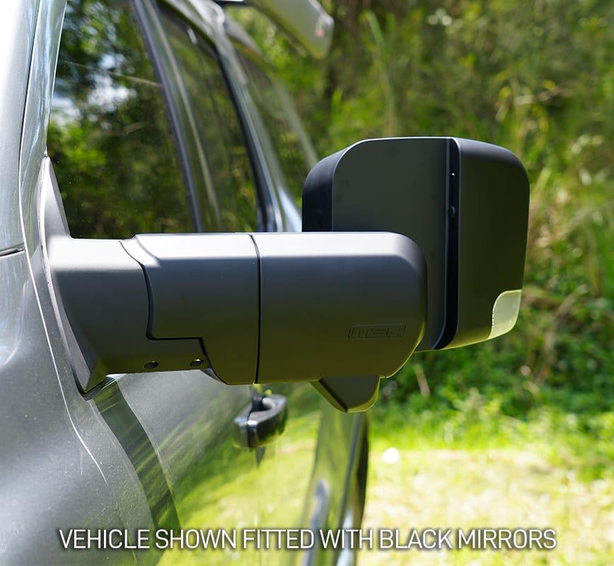 MSA Black Towing Mirror to suit Nissan Patrol Y62 - Electric, Heated, Indicators, Power Fold, Puddle Light, Memory, Camera Provision