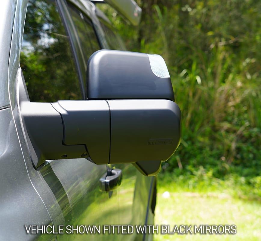 MSA Black Towing Mirror to suit Nissan Patrol Y62 - Electric, Heated, Indicators, Power Fold, Puddle Light, Memory, Camera Provision