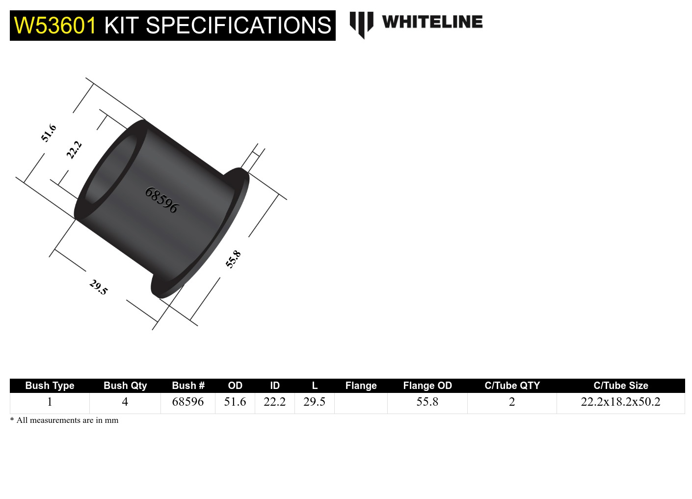 Front Lower Control Arm - Inner Rear Bushing Kit to Suit Honda Civic 9th Gen FG, FB