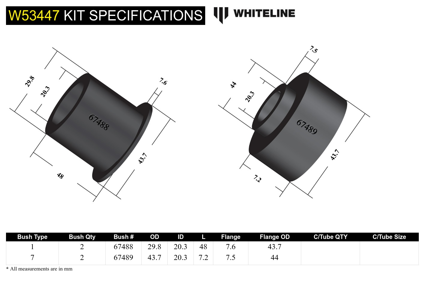 Front Lower Control Arm - Inner Front Bushing Kit to Suit Toyota Corolla, Avalon and Holden Apollo