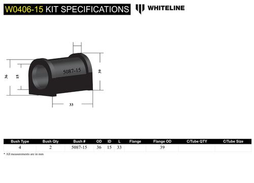 Go to Rear Sway Bar Mount - Bushing Kit 15mm to Suit Subaru Impreza GD incl WRX/STi and Liberty BE