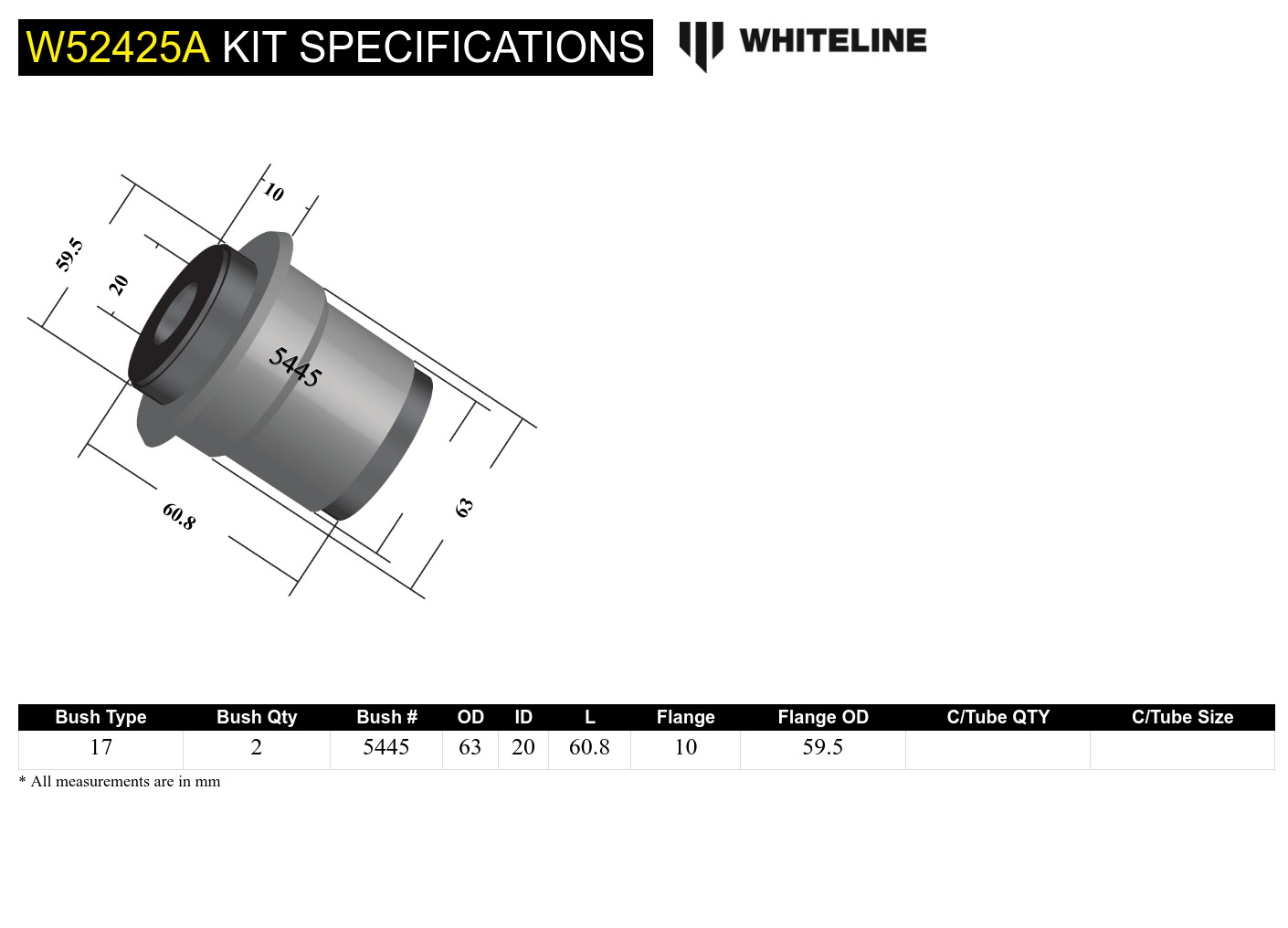 Front Lower Control Arm - Inner Rear Bushing Kit to Suit Mitsubishi Magna TE-TW