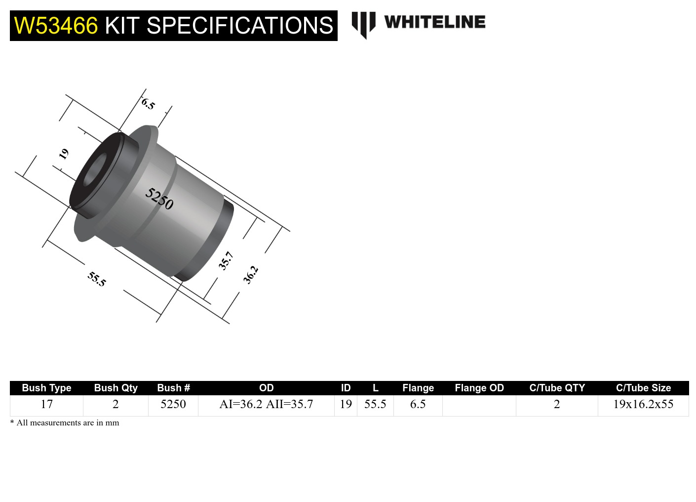 Front Lower Control Arm - Inner Front Bushing Kit to Suit Holden Colorado, Rodeo and Isuzu D-Max
