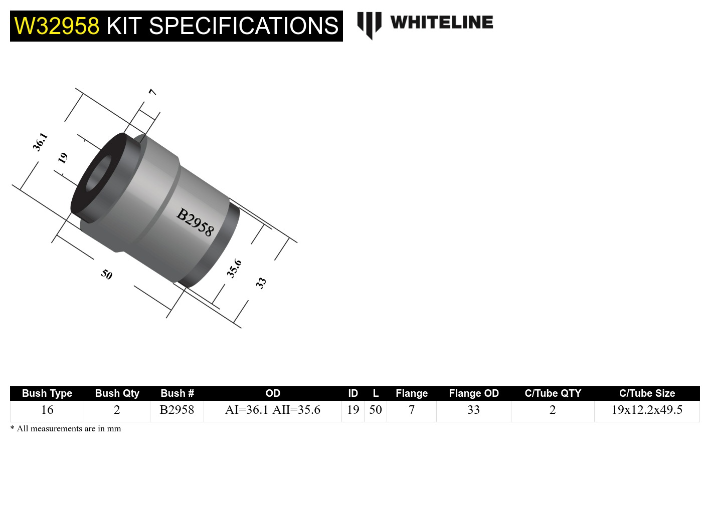 Rear Shock Absorber - To Control Arm Bushing Kit to Suit Mitsubishi Lancer Evo 4 5 6 7 8 9