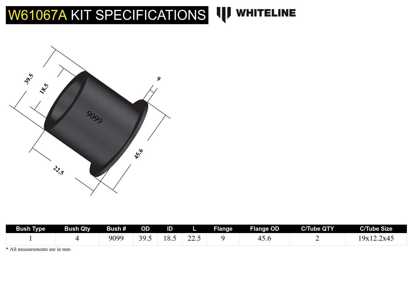 Rear Trailing Arm Upper - Bushing Kit to Suit Ford Cortina, Escort and Flacon/Fairlane