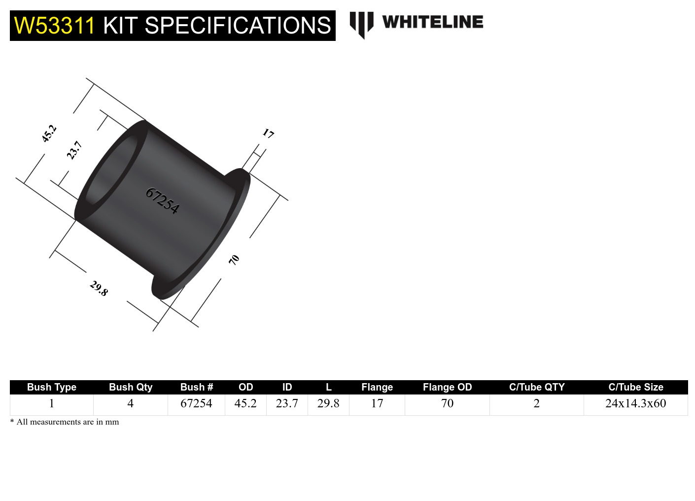 Front Lower Control Arm - Inner Bushing Kit to Suit Ford Falcon FG, FGX and FPV