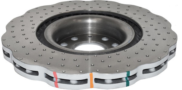 4000 Cross-Drilled, Dimpled Silver Paint Wave Disc KP Brake Disc to suit VW Golf Mk: 5 & 6 F