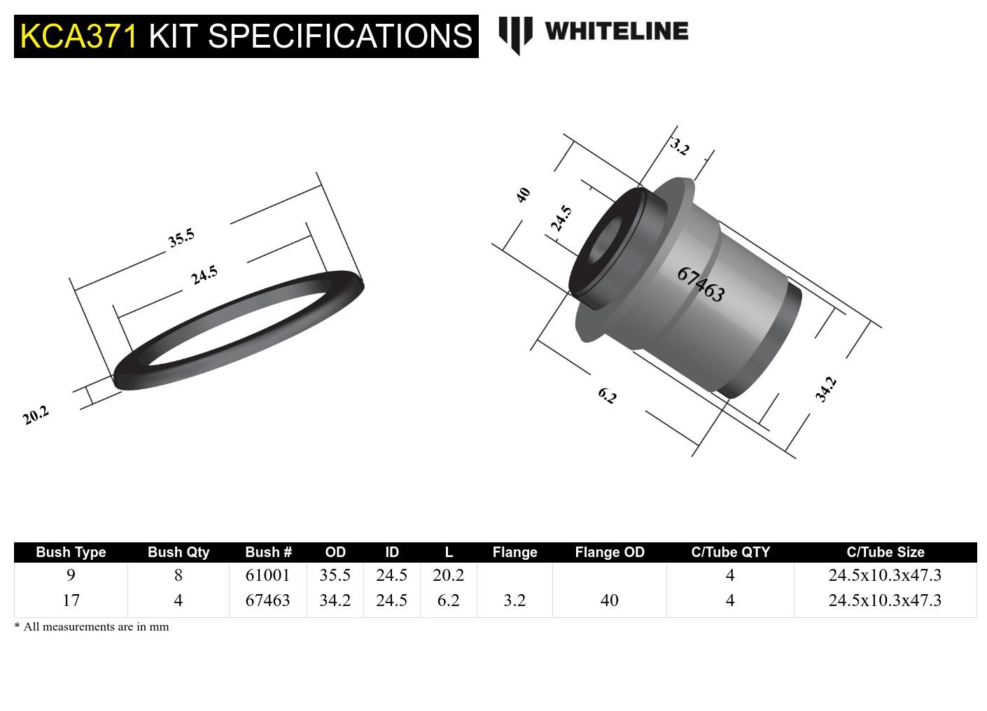 Front Upper Control Arm - Bushing Kit Double Offset to Suit Honda Civic 6th Gen and CR-V RD1-RD3