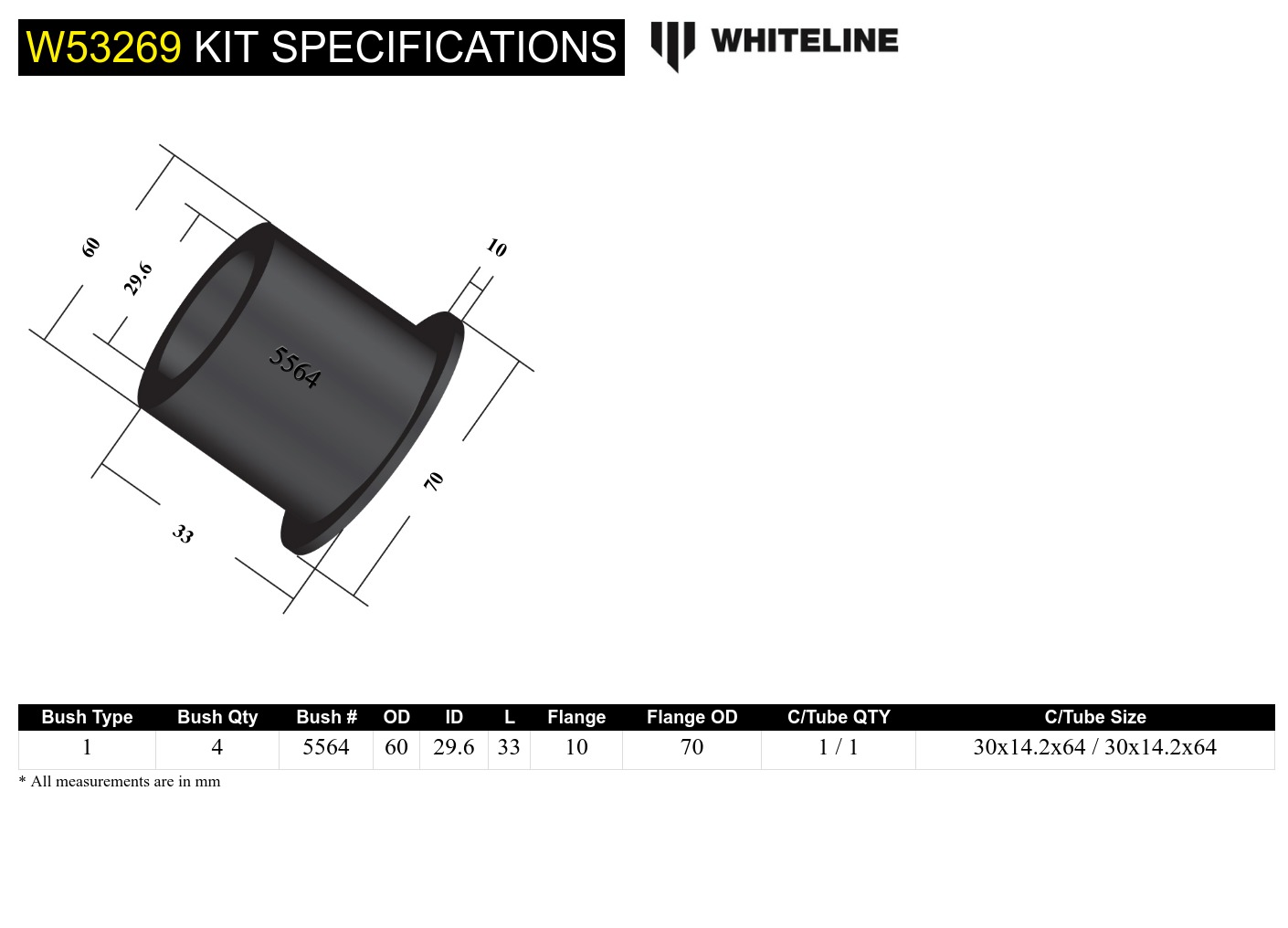 Front Lower Inner Rear Bushing Single Offset Kit to Suit Volkswagen Amarok 2H and Transporter T5