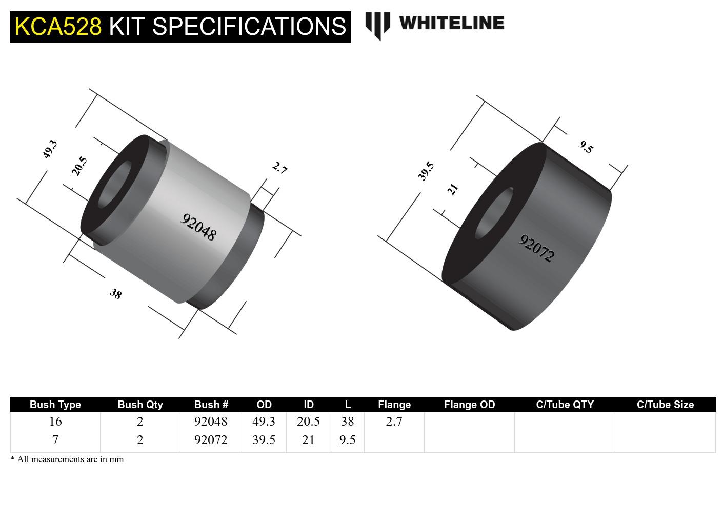 Front Lower Control Arm - Inner Rear Bushing Double Offset Caster Kit to Suit Nissan Pulsar N16
