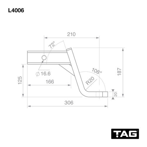 Go to TAG Tow Ball Mount - 210mm Long, 108° Face, 50mm Square Hitch