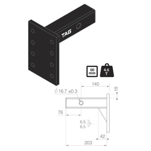 Go to TAG Adjustable Pintle Mount - 50mm Square Hitch (4.5T)