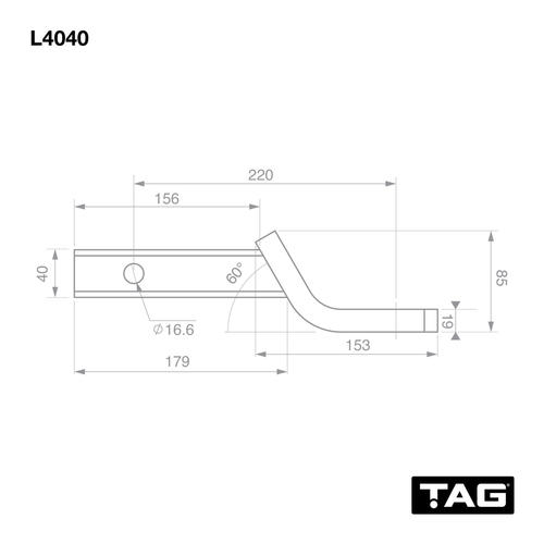 Go to TAG Tow Ball Mount - 220mm Long, 135° Face, 40mm Square Hitch