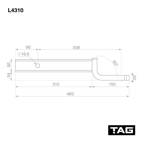 Go to TAG Tow Ball Mount - 338mm Long, 90°Face, 50mm Square Hitch